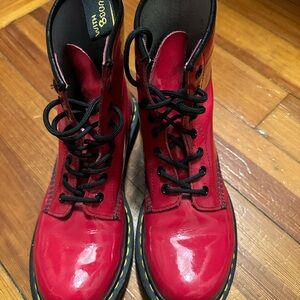 Dr. Martens red patent leather boots, size 8 EUC
